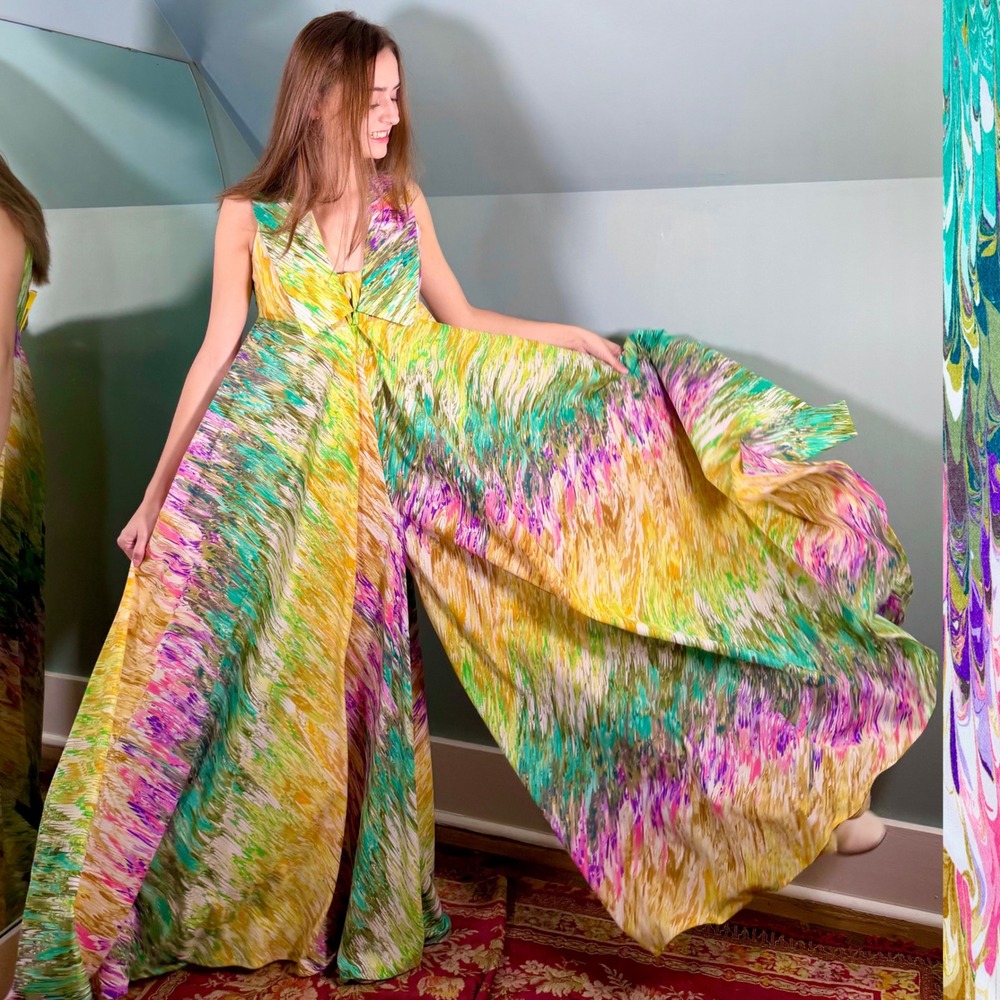 Vintage 1970s Rainbow Jumpsuit Palazzo Ultra Wide Leg 70s Psychedelic Medium